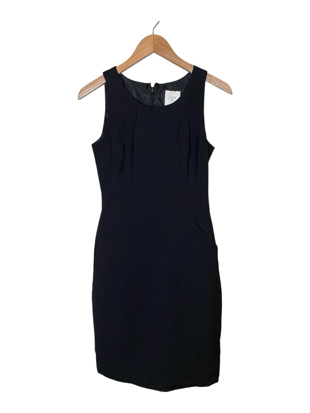 J.Crew Black Knee Length Women's Sheath Dress SZ 2 Sleeveless Pockets 100% Wool